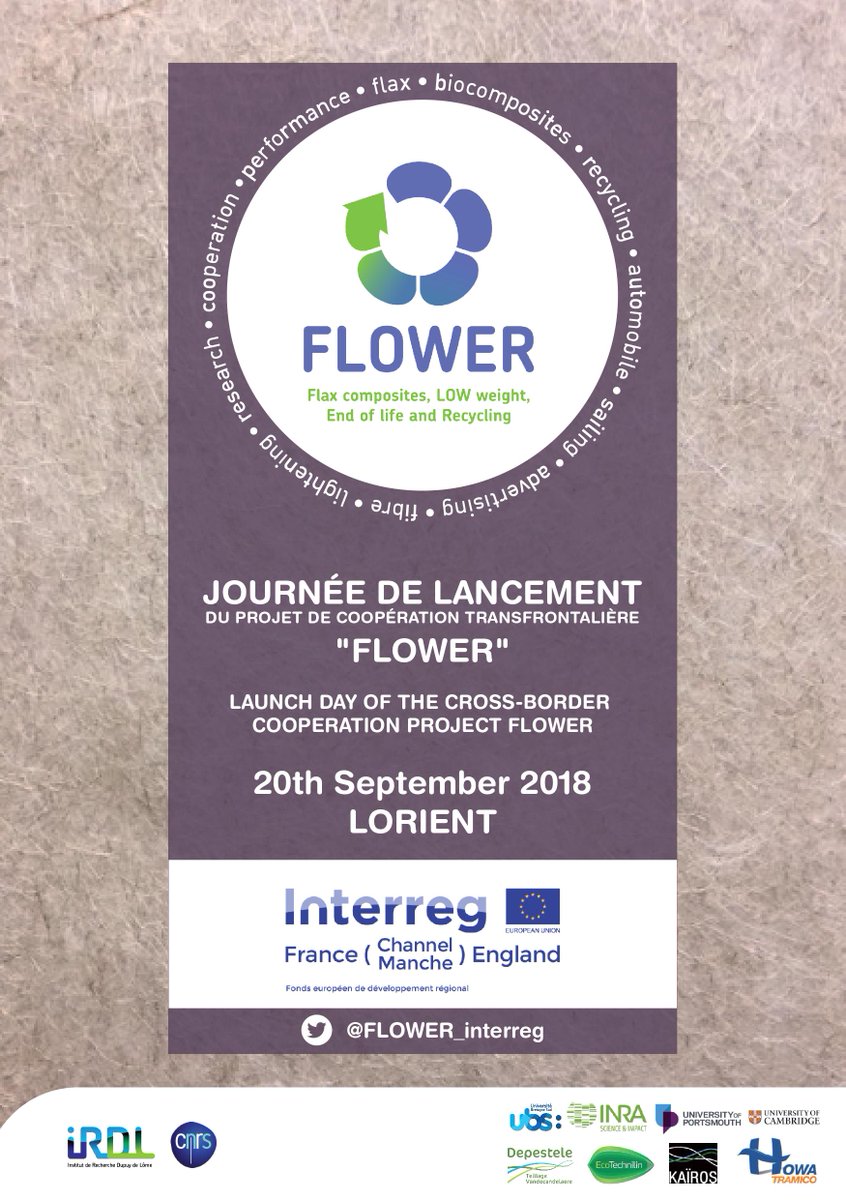 FLOWER_interreg's tweet photo. 🔜La journée de lancement du projet se déroulera le 20 Septembre prochain à Lorient ! Venez découvrir les partenaires du projet et en savoir plus sur l'utilisation des fibres de lin dans les matériaux composites 
Inscrivez-vous gratuitement ici : ➡️ https://t.co/3gDIIiwd1B https://t.co/LalwKiCnwd