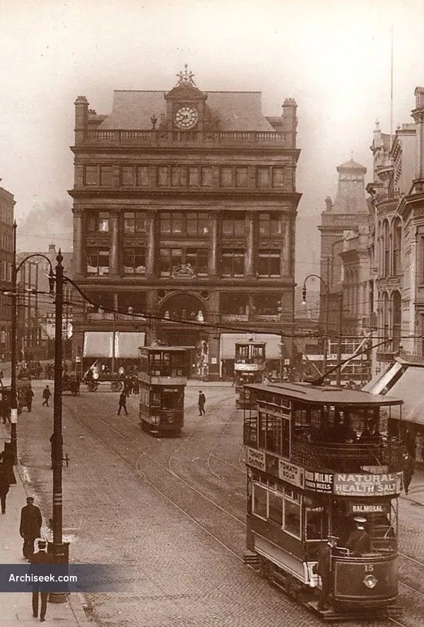 OldIrelandPics's tweet photo. Sad to hear about today's fire at Primark (Penney's) housed in the The Bank Buildings, Royal Avenue, Belfast. Here is the beautiful building in the earlier part of the 20th century. (Archiseek) https://t.co/PcqdyvDBhm