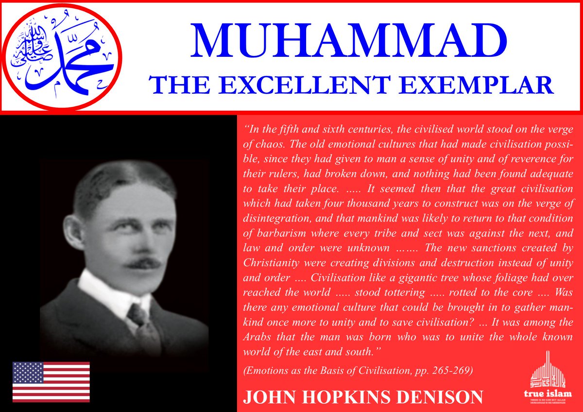 True_IslamIE's tweet photo. In the fifth and sixth centuries when the civilised world stood on the verge of chaos, it was a man amongst the Arabs who was to unite them. -J.H.Denison
KNOW YOUR FACTS
#MuhammadExcellentExemplar
#TrueIslam
#MuslimsForPeace https://t.co/lTDlY6Azm1