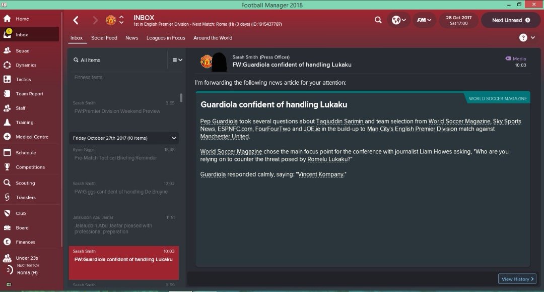 tq_asa99's tweet photo. Sorry Pep. Where are you Vincent? 

@RomeluLukaku9 @ManUtd @FootballManager @FM18goal

#ManchesterDerby #Manchesterisred #FootballManager18 #fmscout https://t.co/GXdgTBXF1f