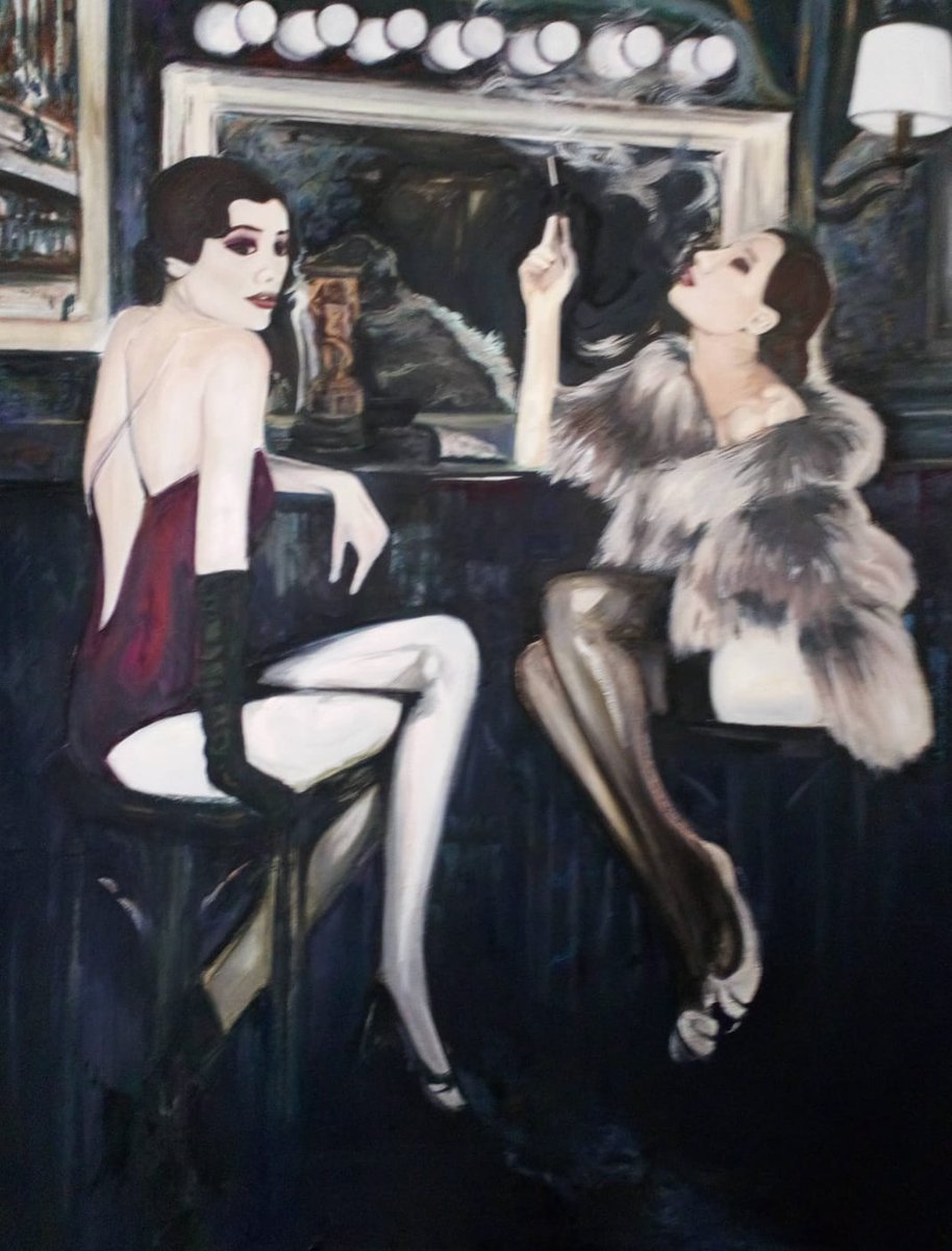 'Two girls at a bar' - 1940s decadence. #art #artist #oilpaintings #artforsale £850 plus shipping unframed.