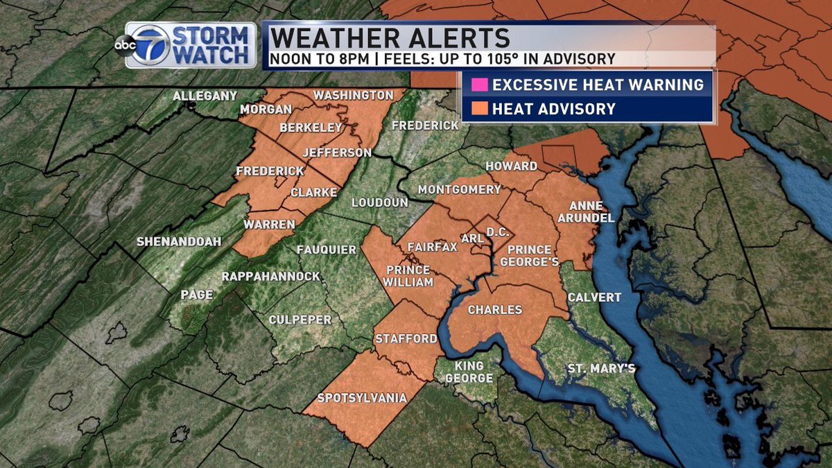 fairfax_water's tweet photo. RT @SteveRudinABC7: 🔥 Approximately 68 million people across the United States are under Heat Advisory or Excessive Heat Warning. Take it slow and easy around the #DMV, heat index values will be close to 105°. https://t.co/ne3DJOUGAe https://t.co/pknGTCAJyM