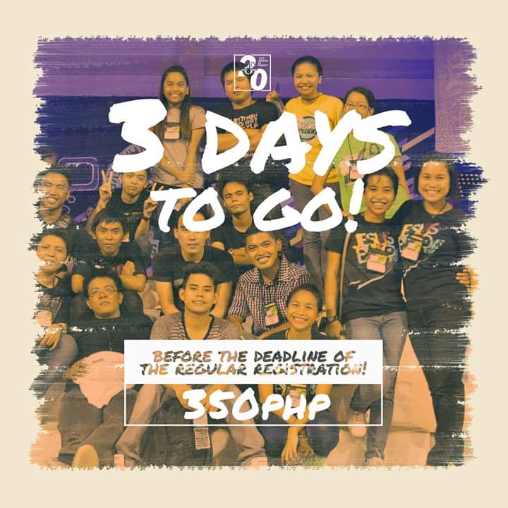 YFCBoholHSBased's tweet photo. 3 DAYS TO GO BEFORE THE DEADLINE OF OUR 350 PHP REGULAR REGISTRATION!! 
Lets celebrate this faithful journey with the Lord this coming October 20-21, 2018 at Carmen, Bohol!

Cres Ann Ramiso— 09999285320
Christian Rey Lumantao— 09995089354.

#PYC2018
#YFCBoholAt20 https://t.co/KDGgBj0Tn9