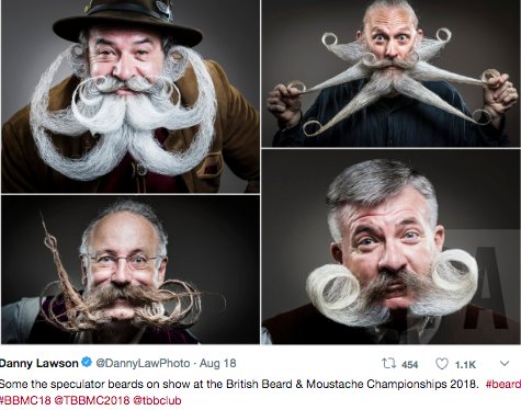 alwayswearred's tweet photo. Looks from a British facial hair competition.
The British Beard and Moustache Championships came from Blackpool, England, with some strong looks being served by the contestants. #britishbeardcompetition
#BBMC2018 Hosted by @_RyanGleeson @TBBMC2018
https://t.co/Mfu1cIdPWS https://t.co/qz7aSmhZzU