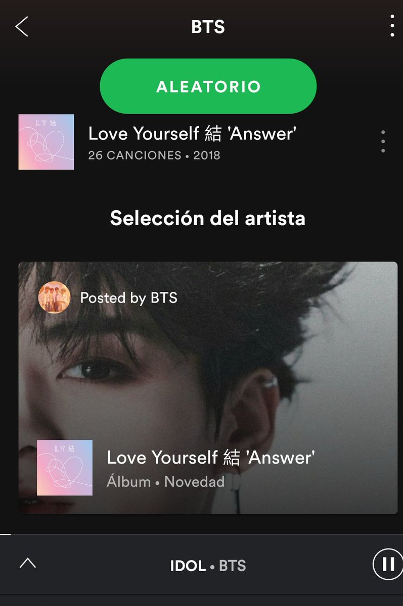 jungkook_spain's tweet photo. [INFO] 
En la página de @Spotify de @BTS_twt en el apartado "Selección del artista" aparece una fotografía de Jungkook ♥️ ¿No sale precioso? 😍
#BTS #JUNGKOOK #Love_LyAnswer #IDOL

Cr. jjktalents
C. 🐇 https://t.co/VVJsANnBBA