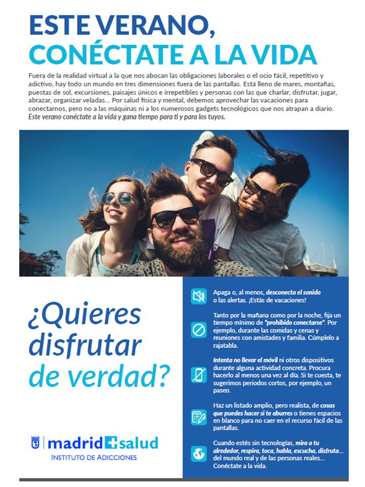 OAC_MS's tweet image. #ConéctateALaVida, cinco propuestas para disfrutar de verdad...📵 @madridsalud @ServicioPAD