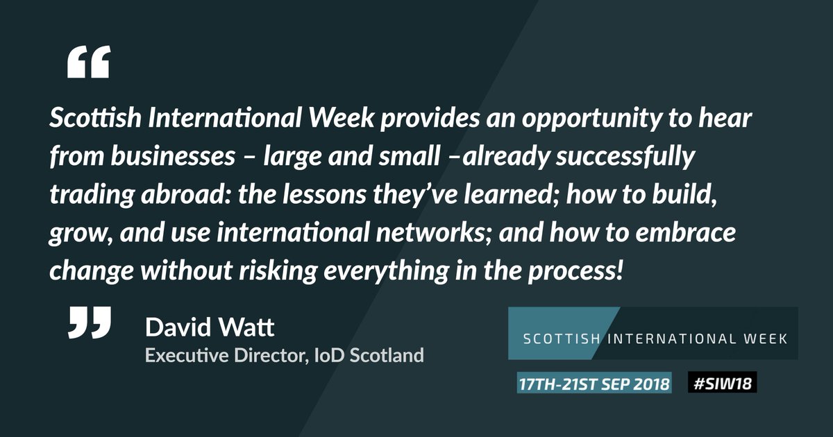 IoD_Scotland's tweet photo. Scottish International Week boasts a stellar lineup of speakers, all with valuable information to share about taking your business international. View the full speaker roster here: 👉 https://t.co/T1GetpnGtE
All events are free, so see you 17-21st September! 🌍 #SIW18 https://t.co/TH0JgqdIHf