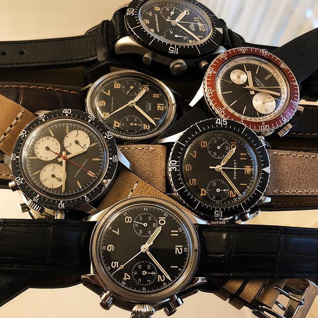 WatchFred_IG's tweet photo. #vintagechronograph ❤️ - some #Flyback #Aviator #chronographs & one #diver.
.
#Longines #vintagelongines #Leonidas #Heuer #tagheuer #vintageheuer #bundeswehr #sternzeit #vixa #breguet #matheytissot #typexx #bund #aeronauticamilitare #type20 #girardpe… https://t.co/e2L9hJEVIJ https://t.co/NiMx1Z64B3
