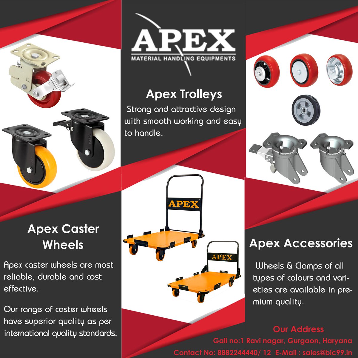 BicIndia's tweet photo. Apex premium products available for shipping #Apex #BIC #Apexcaster #ApexTrolley #Apexmaterialhandlingequipments #Heavydutycaster #Lightdutycaster #mediumdutycaster #Premiumqualitycaster #Apexwheels #apexclamps
#Bestinclass #easytouse #economicalcaster #Casterforindustry https://t.co/TF2iWpEuEq