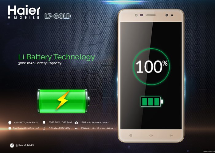 HaierMobilePK's tweet photo. Amazing battery with longer life. Where you are tension free. 
Haier is all about chill in life!
Website: https://t.co/tbTmiAC2A4
Instagram: haiermobile/
Twitter: https://t.co/t8e5zbhov1
#haier #longerbatterylife #smartphone #haierandroidphone https://t.co/CtPr1Ndvr2