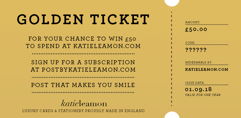 POSTKatieLeamon's tweet photo. You have until Friday 31st to sign up to POST by Katie Leamon for your chance to win £50 to spend on the @katieleamon website (current subscriber are already entered) - One lucky winner will find the golden ticket in September's box 🎁 https://t.co/TsqK7fdrvR