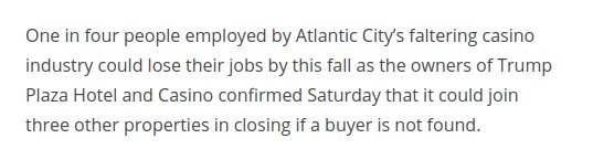 38) A flurry of activity began late July and lasted thru late August. What was going on around that time? Only one week prior on July 12th Donald Trump publicly announced he would close his Atlantic City Casino by Sept 15 without buyer or expansion plans. https://www.pressofatlanticcity.com/news/breaking/trump-plaza-owners-confirm-plan-to-close-in-september/article_65a7e44a-09d4-11e4-81ef-001a4bcf887a.html