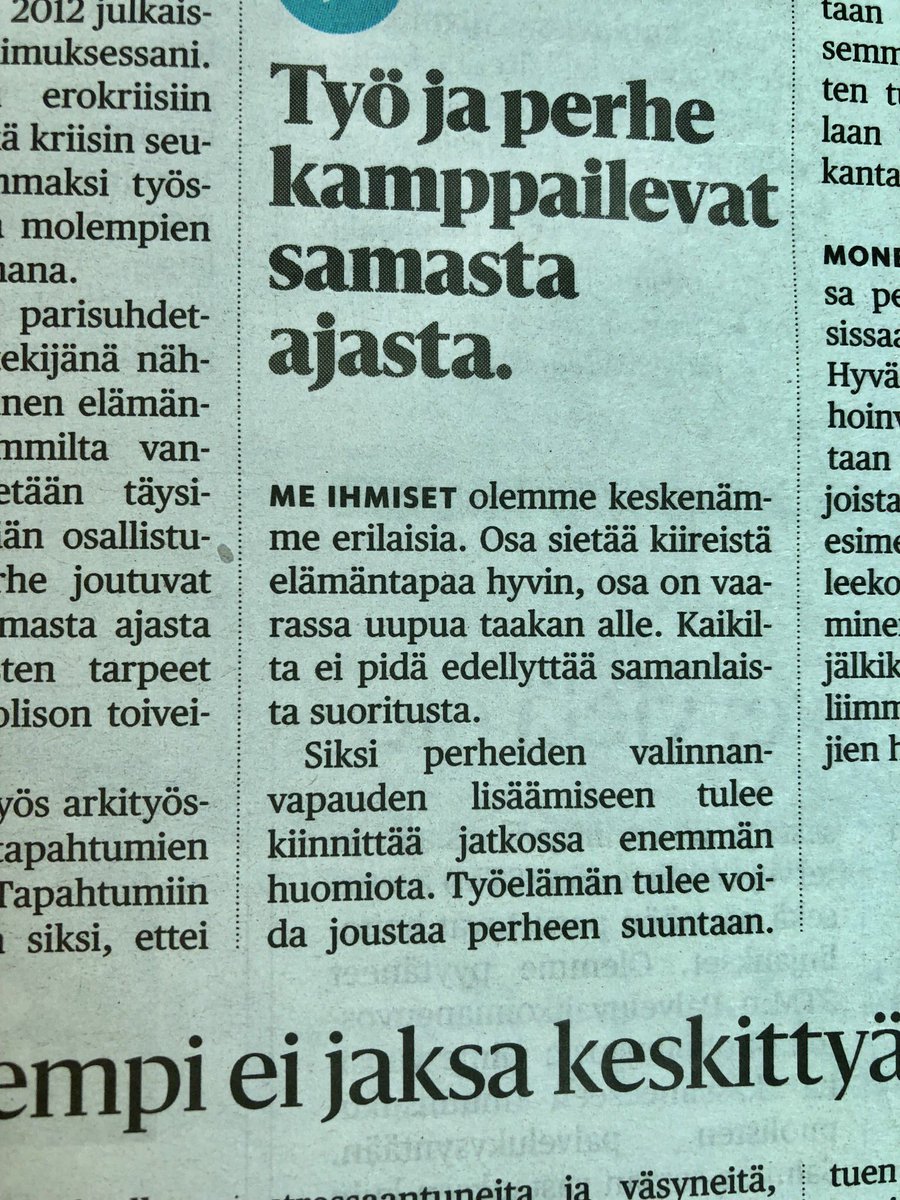 RauhaniemiK's tweet photo. Niinpä, me ihmiset olemme tosi erilaisia ja lähellä asuvista mummoista on moni varmasti kiitollinen mutta se sopiminen joustavasti... 🧐 #bisneselämä #perhejatyö #aamunhesari https://t.co/SKte1h7nSe