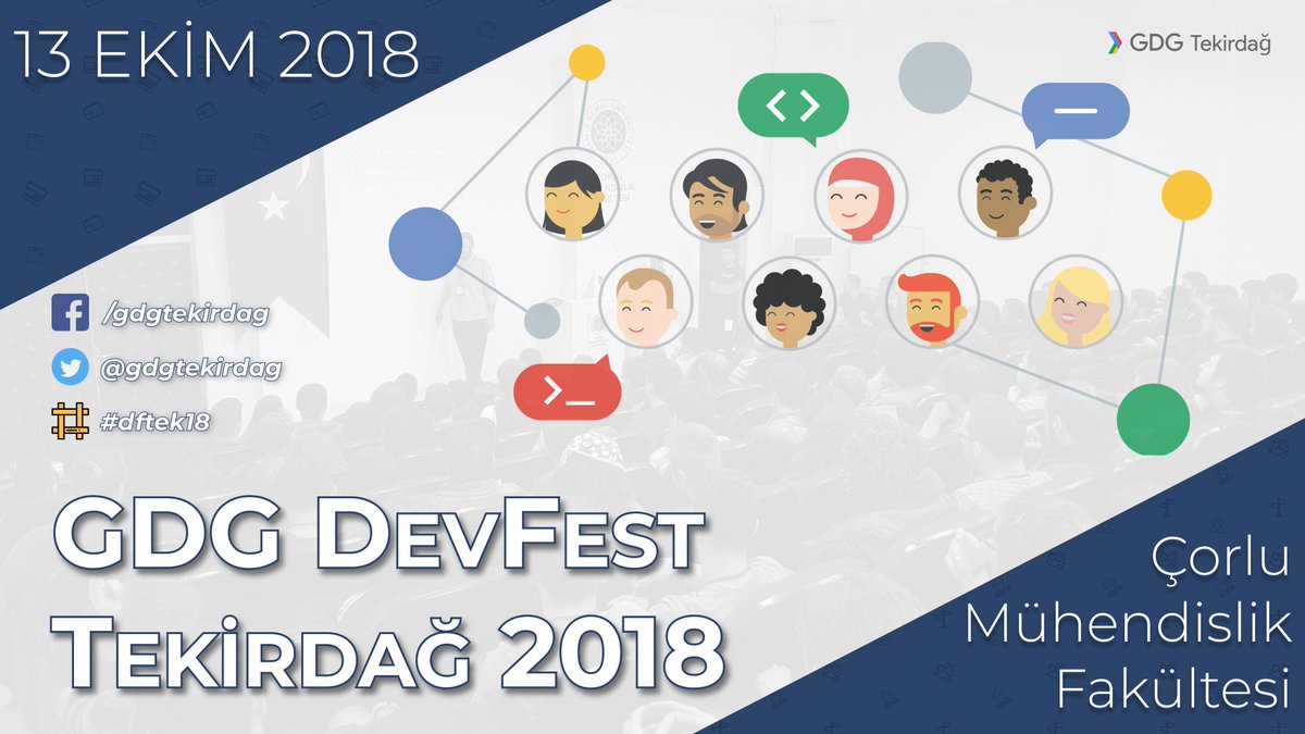 GDG Tekirdağ olarak 4. kez düzenleyeceğimiz DevFest etkinliğimiz bu yıl 13 Ekim'de, Çorlu Mühendislik Fakültesinde! Detaylar için takipte kalın! #dftek18 #devfest2018 #gdg 
bit.ly/dftek18