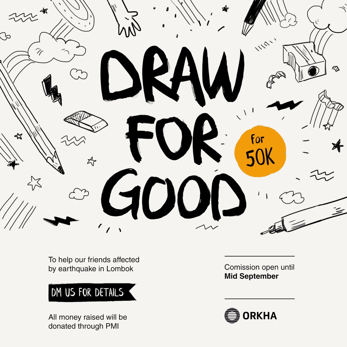 Halo tweeps. Orkha membuka commission gambar profile picture untuk membantu saudara kita yang terkena gempa di Lombok. 

Dana yang terkumpul akan didonasikan melalui rekening PMI <a href="/palangmerah/">Indonesian Red Cross</a>.