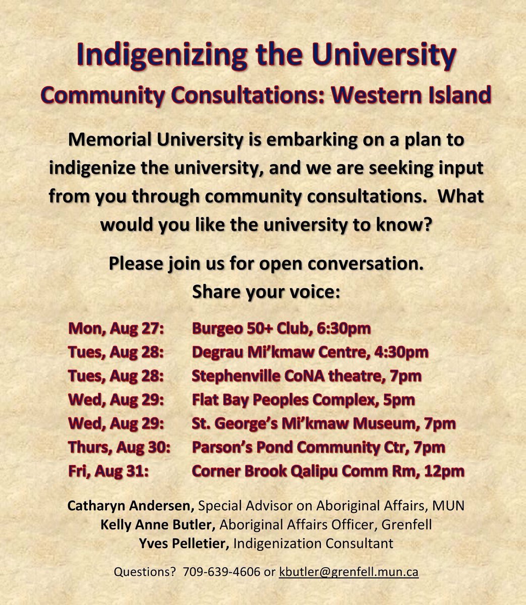 Day 2 of our first set of community engagement sessions. Yesterday--Burgeo. Today--Degrau and Stephenville. #indigenization #reconciliation #MemorialUniversity #GrenfellCampus