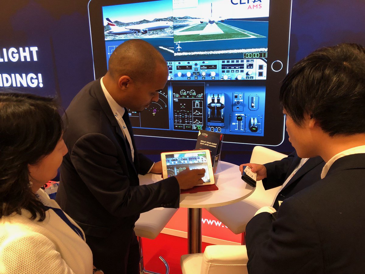 CEFAAviation's tweet photo. #APATS2018: CEFA AMS is a breakthrough #innovation, being constantly enhanced by our R&D team in France! Xavier shows here the new features,allowing more interactivity between pilots to strengthen #PilotDebrief & #LineTraining! Not in Singapore?Get a demo: sales@cefa-aviation.com https://t.co/LcoNY2Pr8M
