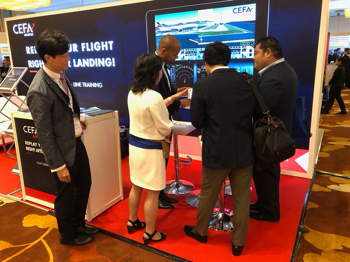 CEFAAviation's tweet photo. #APATS2018: CEFA AMS is a breakthrough #innovation, being constantly enhanced by our R&D team in France! Xavier shows here the new features,allowing more interactivity between pilots to strengthen #PilotDebrief & #LineTraining! Not in Singapore?Get a demo: sales@cefa-aviation.com https://t.co/LcoNY2Pr8M