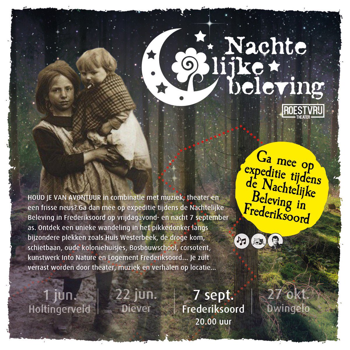 nat_parkDrenthe's tweet photo. Ga jij ook mee op expeditie tijdens de Nachtelijke Beleving in Frederiksoord op 7 september! Ontdek een unieke beleving in het pikkedonker met @FrederiksoordNL  @roest_vrij @corsofrederiks @H_Frederiksoord @ErfgoedWveld o.a! Check: https://t.co/HIwgxjXnNZ https://t.co/grVxu4VBSH