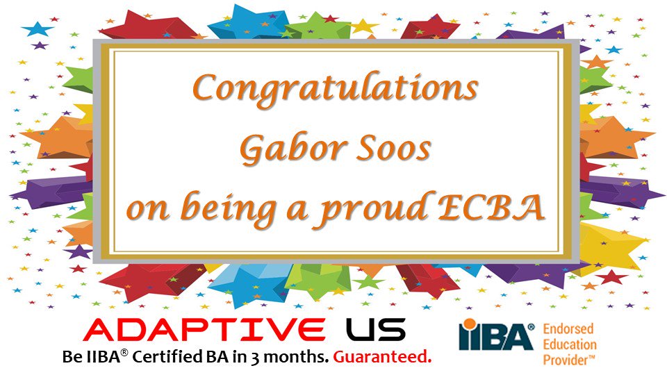 lnmishra's tweet photo. Congratulations Gabor Soos for becoming #ECBA certified. We at @AdaptiveUS are proud of your achievement.
#ECBA #ECBACertification #AdaptiveUS #iiba https://t.co/jjJTk1XOCH