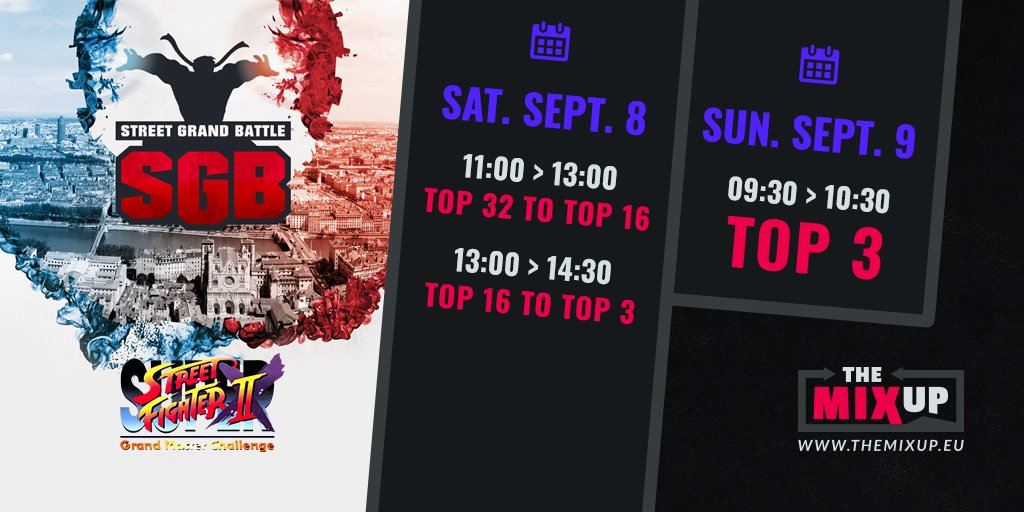 THEMIXUPLyon's tweet photo. Here is the final schedule for our Super Street Fighter II Turbo tournament! #SGB #RoadToTOL #TheMIXUP https://t.co/kNi3XOzsyu https://t.co/1X2Upqe3kc
