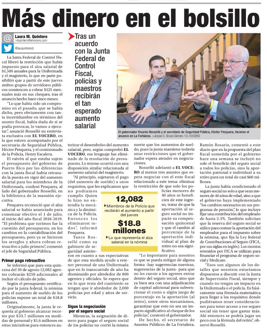 Anunciamos que este próximo jueves, 30 de agosto nuestros policías y maestros recibirán el tan esperado aumento salarial tras un acuerdo logrado con la JSF. El aumento impactará a unos 12,082 policías. #NuevoGobierno