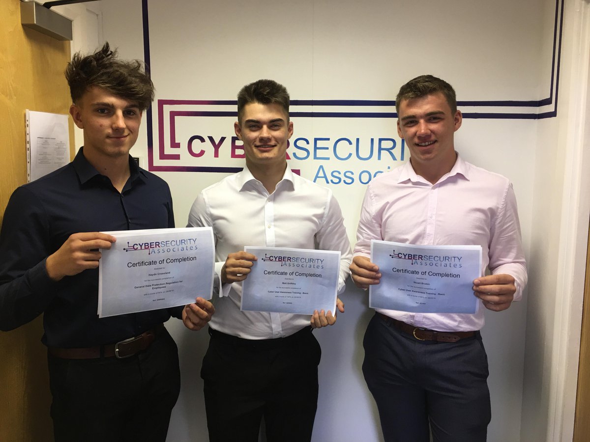 CyberSecurityIs's tweet photo. This week we are welcoming the winners of the @WyedeanSchool @WyedeanComputes Cyber Dragons Den session for a weeks #workexperience. Congratulations to Haydn, Matt and Stuart for completing our @NimbleElearning Cyber Security and GDPR elearning courses! #CyberSchoolsHub @NCSC https://t.co/7MLfUlT8aY