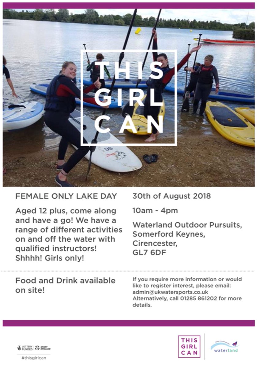 Ladies Lake Day takes place at Waterland Ourdoor Pursuits in the Cotswold Water Park this Thursday (30th August) - See cotswoldevents.com for details.