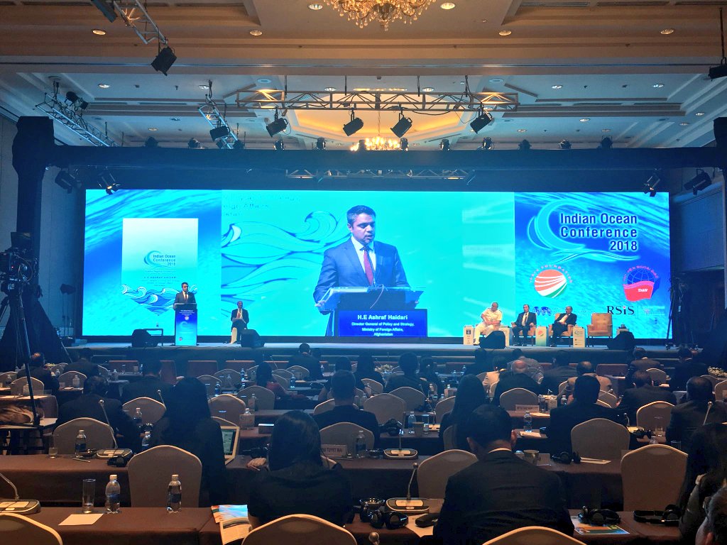 MAshrafHaidari's tweet photo. Addressed #IndianOcean Conference 2018 @IOC_IF, discussing #Afghanistan's strategic solutions for support, adoption & implementation by our coastal & landlocked neighbors: #KabulProcess
#HeartofAsiaProcess #RECCA #CounterTerrorism #CounterNarcotics Strategy & #APAPPS. #IOC2018 https://t.co/hYMEzgbt7I