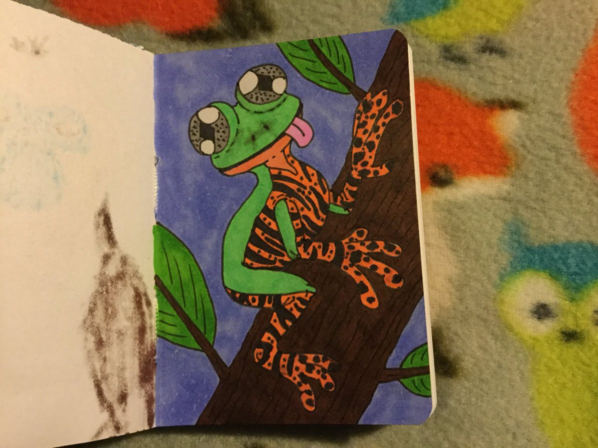 Wolfpangolin's tweet photo. #traditonaldrawing #drawing #art #illustration #marker #kibathedemonicwolf #kibawolfpangolin #wolfpangolin #wolfpangolinstudio #animals #cute #silly #TinySketchbook #TinySketchbookTuesdays #frog #treefrog #tigerlegged #tigerleggedmonkeyfrog #sharpie #sharpies #sharpiemarkers πΈ https://t.co/vV0R1SokPf