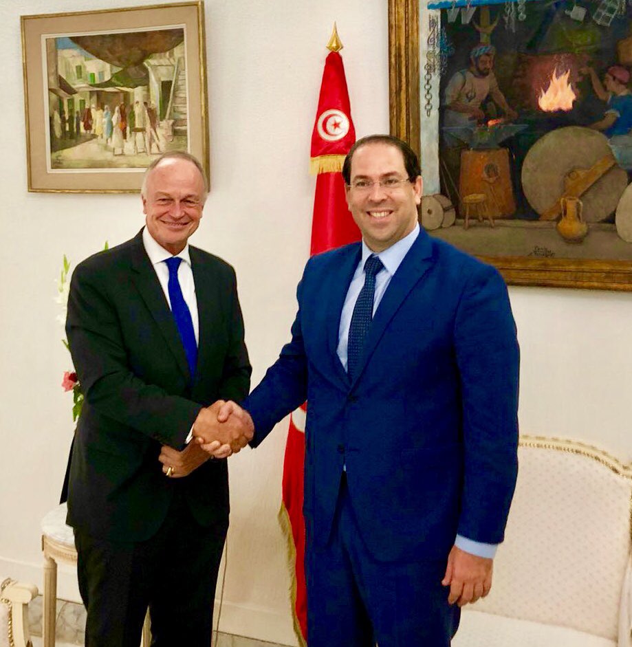 HansDissevelt's tweet photo. Today, I was received by CoG Youssef Chahed for a final courtesy visit, marking the end of my posting as Ambassador to #Tunisia. It has been a great privilige to accompany Tunisia for the past 5 years, during a defining period in its modern history @MinBZ 🇳🇱🇹🇳 https://t.co/6asQaJxwjC