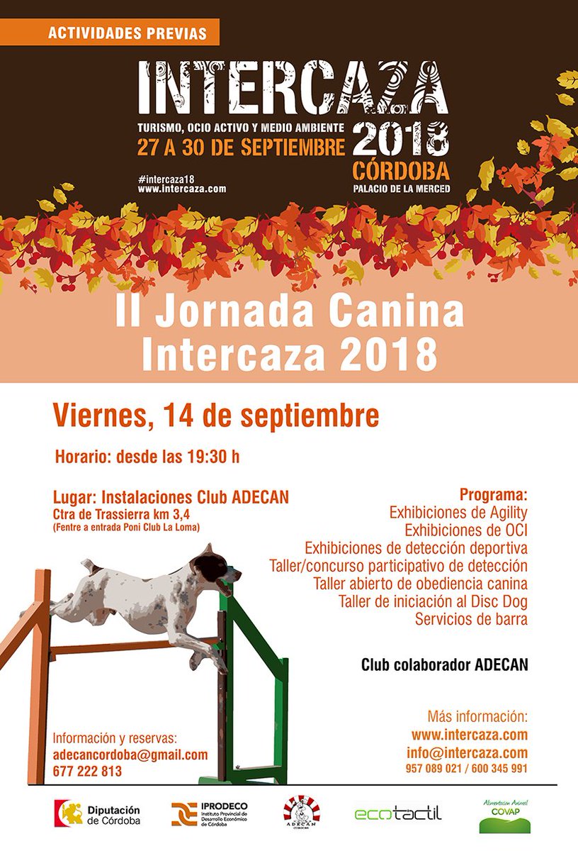 El 14 de septiembre tenemos la Jornada Canina que se celebra en el Club Adecán. ¿Te apuntas? ¡Gracias <a href="/AdecanCordoba/">Adecan Cordoba</a> por colaborar con #Intercaza18!