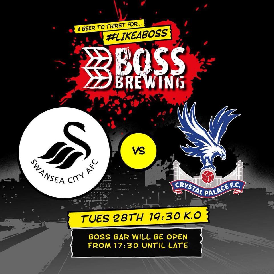 BossBrewingCo's tweet photo. PLEASE RT! It’s #matchday! Our onsite taproom Boss Brewery Bar is open for drinks and burgers before and after the @Carabao_Cup. Limited customer parking - get there early. Closest independent to the Liberty - two mins over the road! #Swans #CPFC #carabaocup https://t.co/aQVBIHsGc8