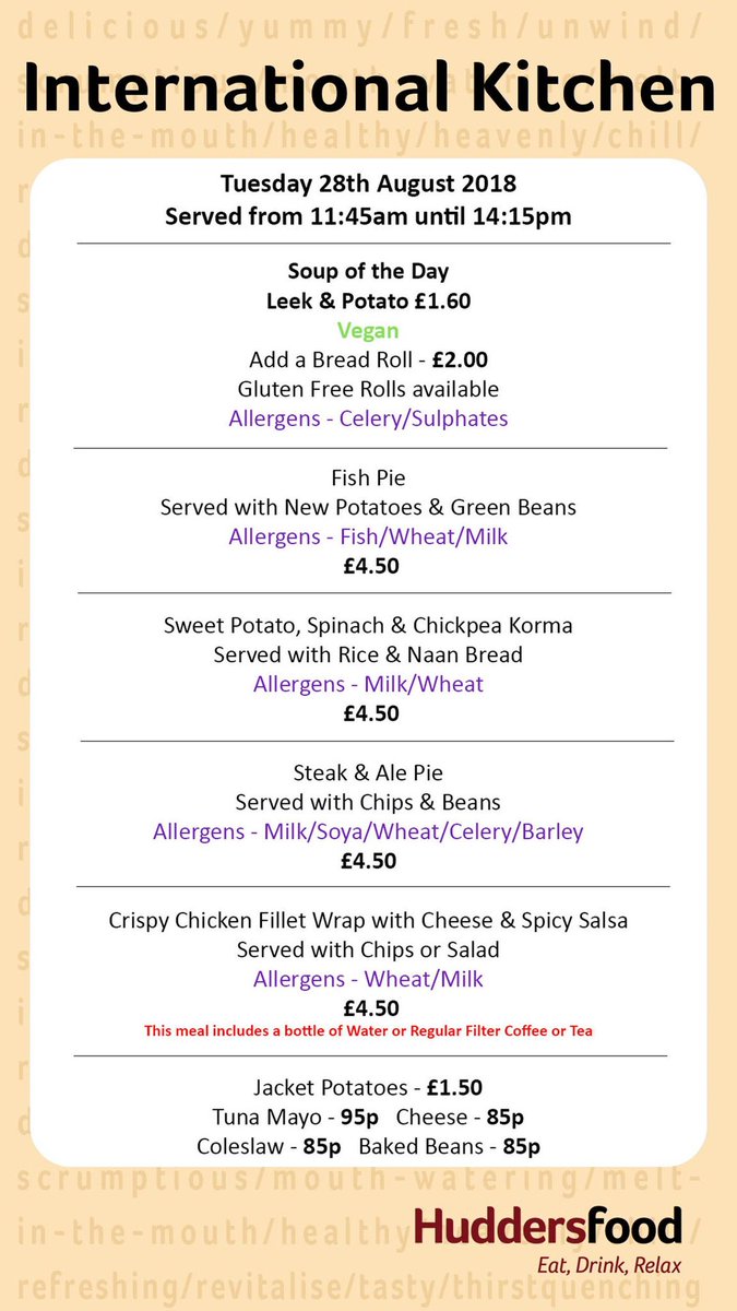 Huddersfood On Twitter Today S International Kitchen Menu Based