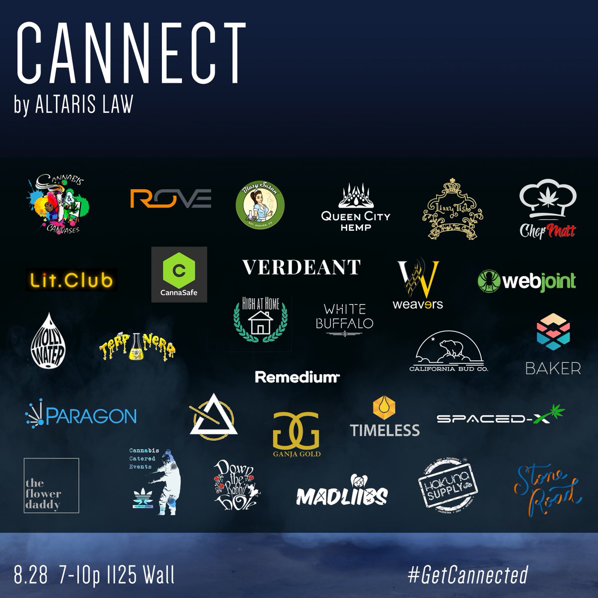 LACannaLawyer's tweet photo. Altaris Law's Cannect tonight, 7-10 Downtown LA. You wont want to miss it. Follow the link for tickets. #getcannected https://t.co/uEfaai7tcX https://t.co/D2cC6RC47B
