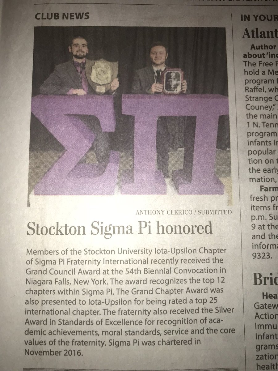 StocktonSigmaPi's tweet photo. Our press release on our experience at Convocation in Niagara Falls, New York is in the Press of Atlantic City.
Iota-Upsilon’s continuing Quest Excellence has been recognized.
Check it out! #SigmaPi #IotaUpsilon #pressofatlanticcity #StocktonUniversity https://t.co/PsGAeH02i1