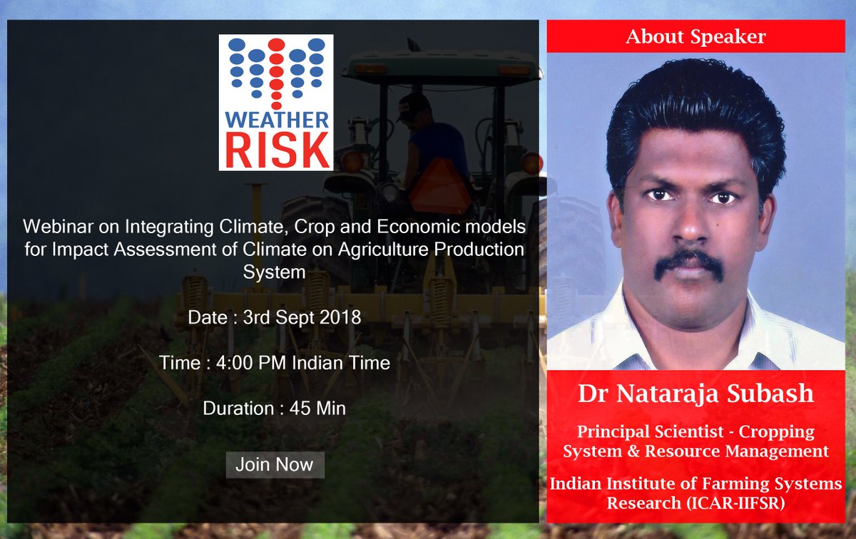 WRMSLTD's tweet photo. WRMS invite you for an exclusive webinar
Register yourself to interact with Dr Nataraja on Agriculture Production System

https://t.co/hHABN5XkQH 

#agriculture #farming #farm #farmer #farmlife #climate #WRMS https://t.co/k5L4hF63Uq