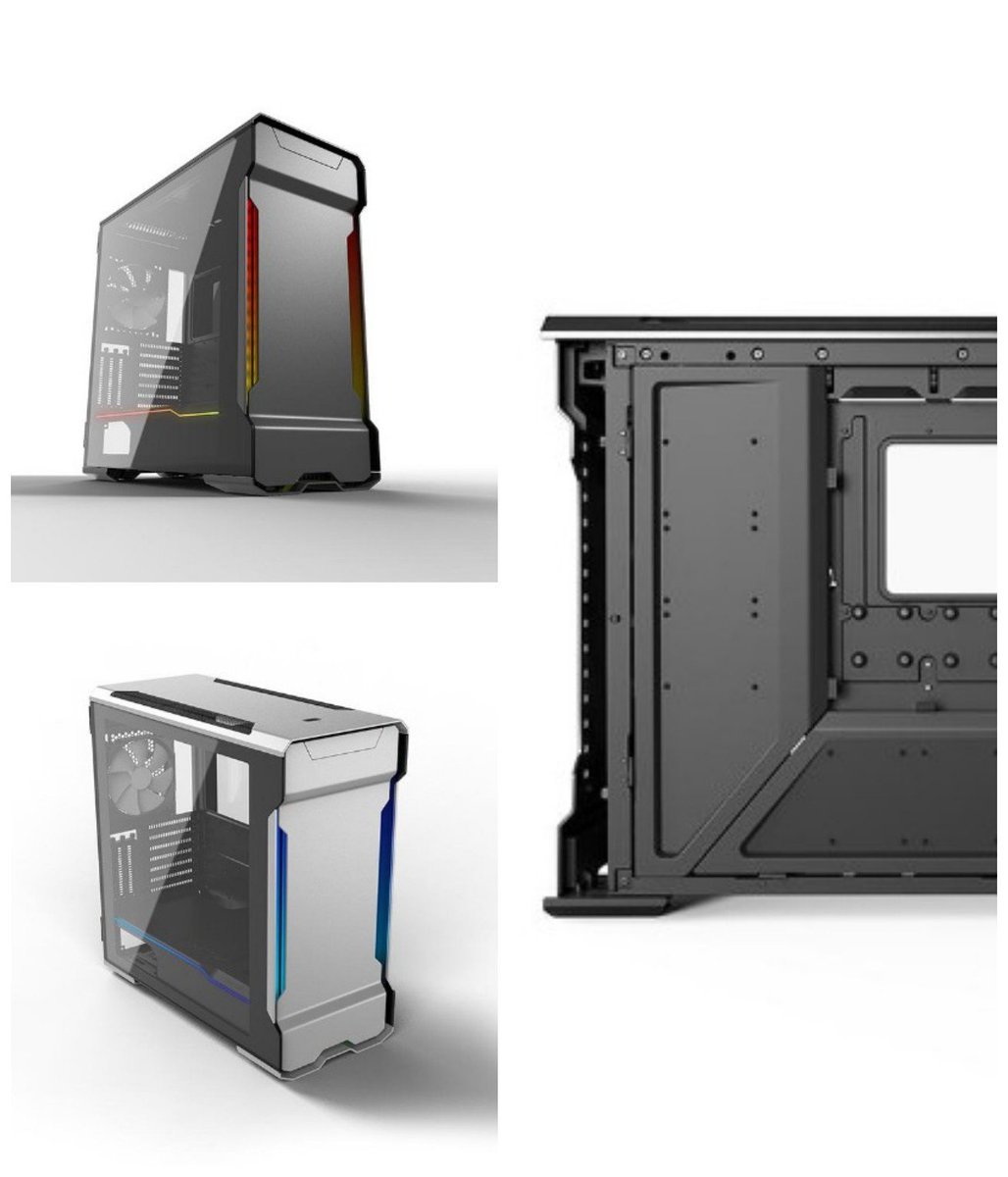 InfinityCustomP's tweet image. Phanteks announces the Evolv X PC Case. Available in Black, Gray, or Silver aluminum with tempered glass panels. Included are 3 fans with fan control hub and RGB lighting throughout. #phanteks #evolvx #pcsetups #pcgaming #watercooling #pcmasterrace