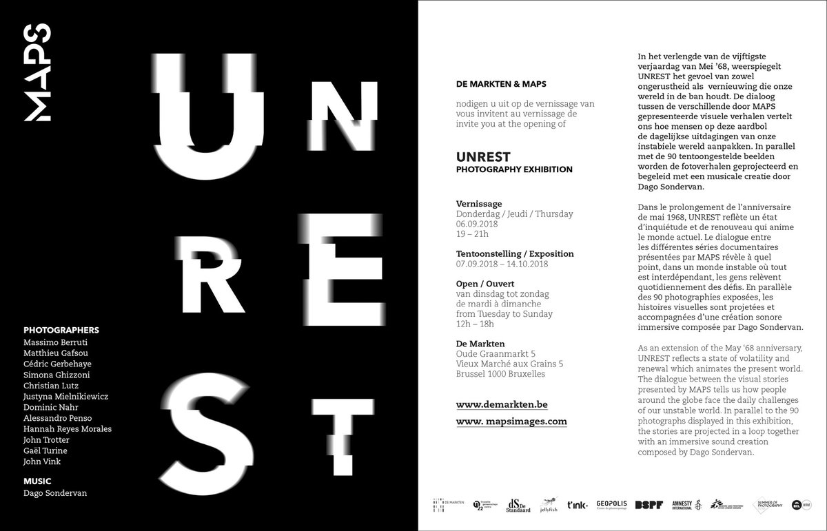 Invitation!!! UNREST by #MAPS will be shown at De Markten in Brussels, starting Sept. 6th.