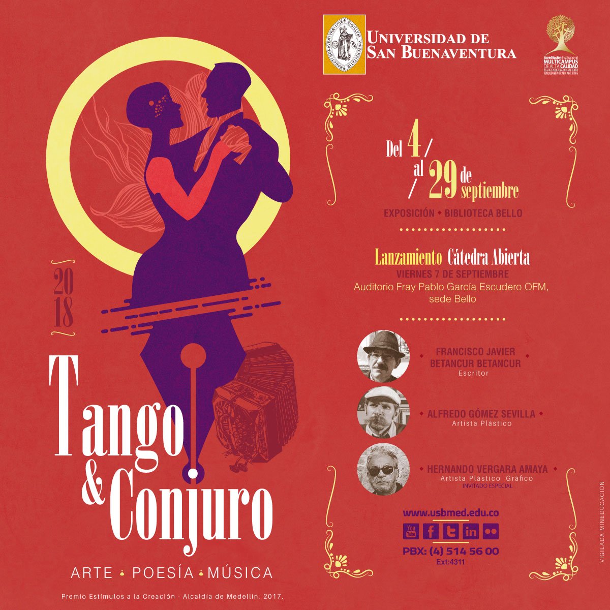 USBmed's tweet photo. Prepárate para disfrutar del arte, de la poesía y la música del 4 al 29 de septiembre. ¡Tango y conjuro te esperan! #EventosUSBMed https://t.co/X9cPXWMJDF