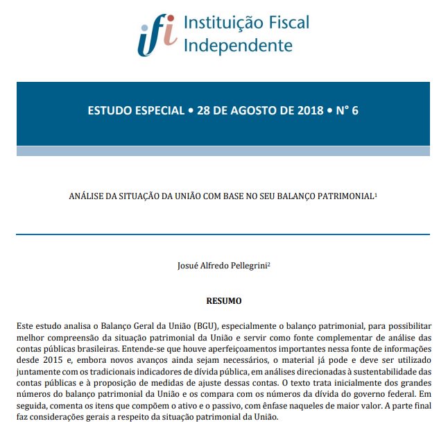 IFIBrasil's tweet photo. A IFI divulgou hoje o Estudo Especial (EE) nº 6 - "Análise da situação da União com base no seu balanço patrimonial", de autoria do Analista Josué Pellegrini. Confira a íntegra do trabalho clicando aqui - https://t.co/jar50Gh9ei https://t.co/R9YxLancZq