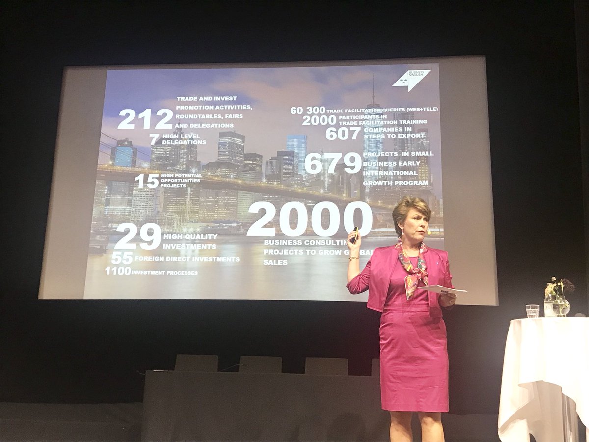 Business Sweden’s VD <a href="/BergYlva/">ylva berg</a> ger med oförtruten energi och rasande takt sin bild av Sveriges export och utmaningar framöver. På UD:s chefsmöte ikväll.
<a href="/BusinessSweden/">Business Sweden</a> <a href="/TeamSwedenSE/">Team Sweden</a> <a href="/setradepolicy/">Swedish Trade Policy</a> <a href="/SweMFA/">Swedish Ministry for Foreign Affairs</a>