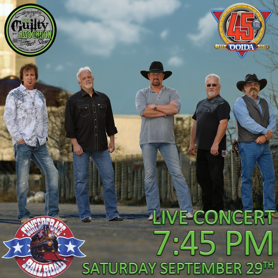 4StateTrucks's tweet photo. GBATS 2018 is bringing you CONFEDERATE RAILROAD live in concert at our downtown Joplin street party Saturday, September 29th at 7:45pm. Did we mention this is a FREE event? #confederaterailroad #4statetrucks #chromeshopmafia #gbats2018 #freeconcert https://t.co/2ZuBN3J5bR