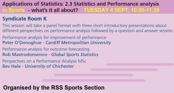 statsyss's tweet image. If you are interested in #sportstats you cannot miss this #RSS2018Conf session👇 on 🏏🏀Statistics and Performance analysis in Sports🏈🎱 organised by @RoyalStatSports @robertmastro