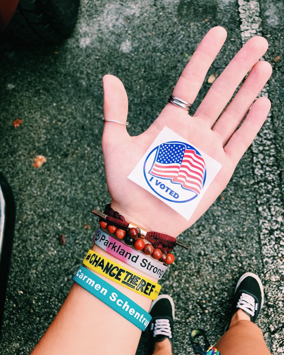 longlivekcx's tweet photo. I turned 18 the day after the shooting at my school. 
Today I voted for the first time. and there’s no good reason for you not to go out today and do the same. #FloridaPrimary https://t.co/P9Fur3n1eZ