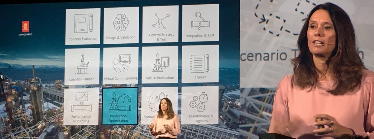 Significant opportunities in the digital twin concept developed by <a href="/kongsbergasa/">KONGSBERG</a>. Safer, better decisions for the future. 30% capex, 50%opex 10% increase in production, seem unlikely but it is starting to happen; <a href="/HSkryseth/">Hege Skryseth</a>, President of #KongsbergDigital #ONS2018 #ONSconference