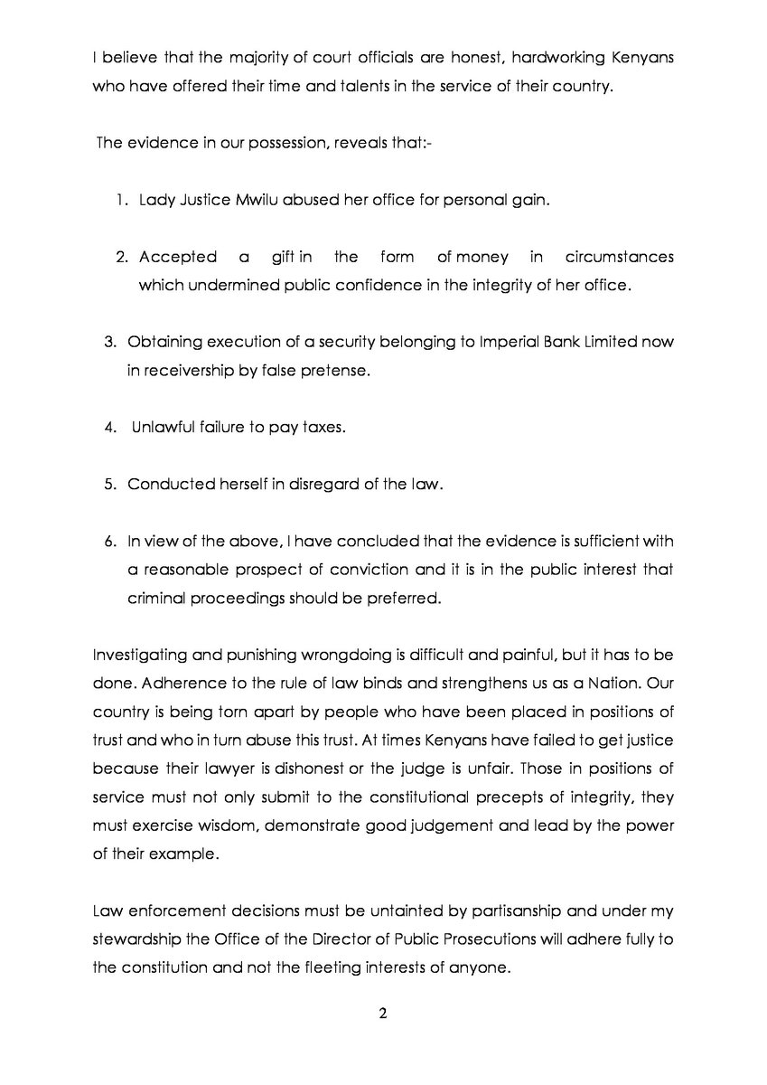 ODPP_KE's tweet photo. DPP'S PRESS STATEMENT ON ARREST AND PROSECUTION OF DEPUTY CJ PHILOMENA MWILU IN RELATION TO CORRUPTION
#AntiCorruption_ODPP
#ProsecutionofDeputyCJ
#FightingImpunity https://t.co/EMhDE70tsd