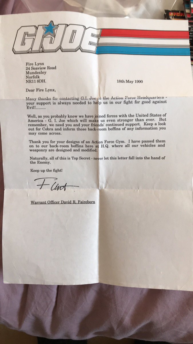 TheFullForce's tweet photo. 💥 Found some more paperwork gems!! 💥
1. Epic letter response to a #GIJoe gym design I sent them, 2. Response to previous letter from me that didn’t make it out. 3. #SpecialCorps membership letter and 4. Some Joe gun doodles I drew as a kid. https://t.co/PkzYwQoC2y