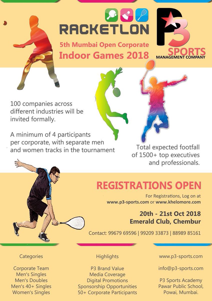 moon_misti's tweet photo. P3Sports Corporate Indoor Games -2018 . Table Tennis , Squash & Badminton . Let's Challenge yourself . Register your team today on https://t.co/kgapj66YFp . #kitupchallenge #fitness #corporates . https://t.co/tnEFduTv18