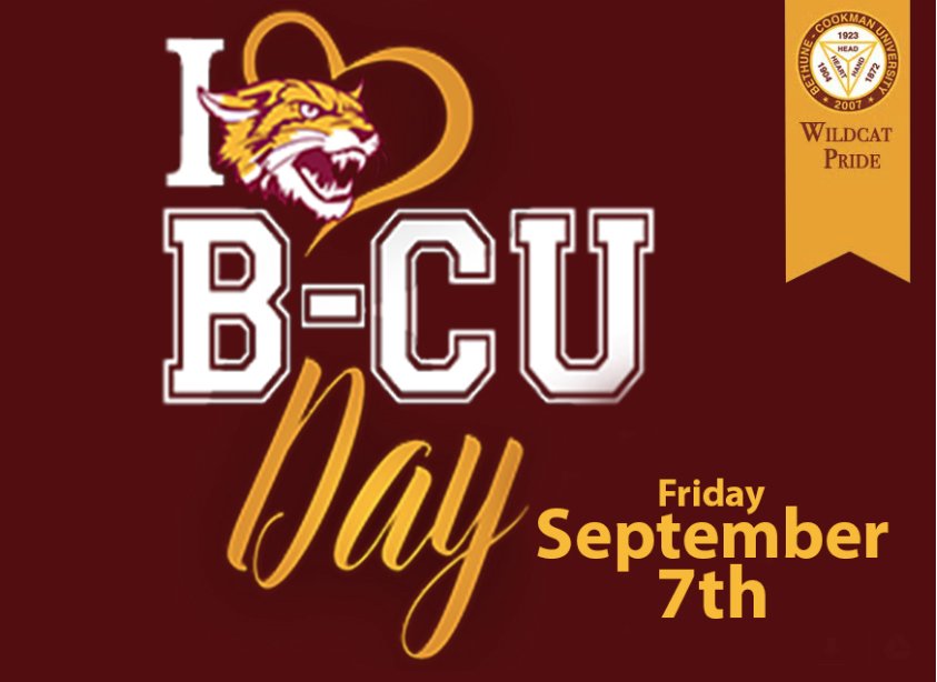 bethunecookman's tweet photo. The 2nd Annual I Love B-CU Day hits the quad this Friday. Join us for fun, games, giveaways, and so much more. #EventsAtBCU #HailWildcats #BCU22 #BCU21 #BCU20 #BCU19 #BCU18 https://t.co/f6IlMQO34w